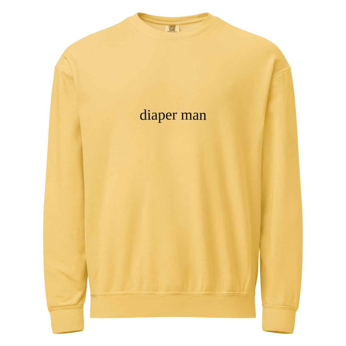 2AM Club Diaper Man Bold Comfort Colors 1466 crewneck — Butter with Black embroidery