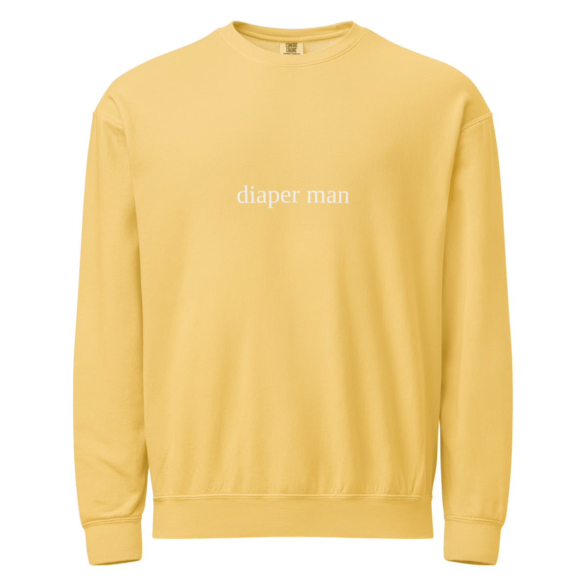 2AM Club Diaper Man Bold Comfort Colors 1466 crewneck — Butter with White embroidery