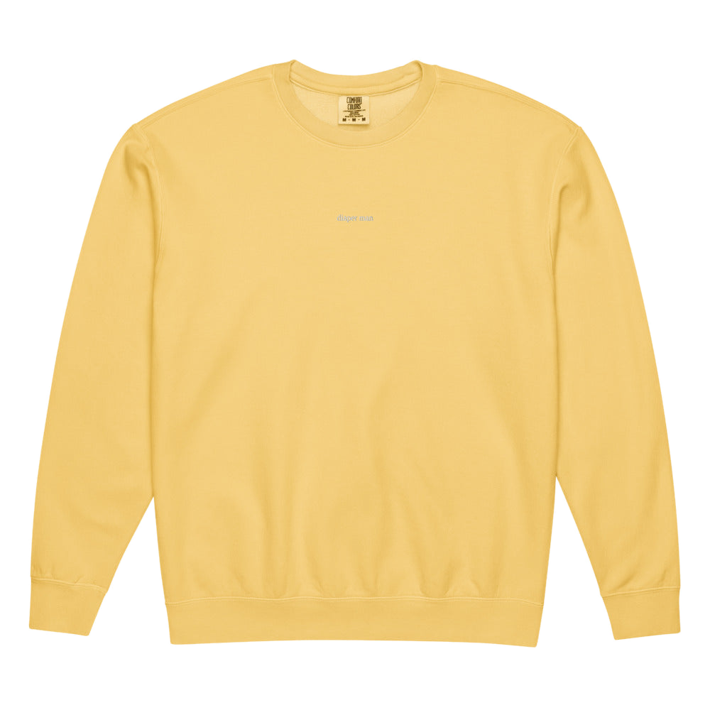 2AM Club Diaper Man Minimalist Comfort Colors 1466 crewneck — Butter with White embroidery