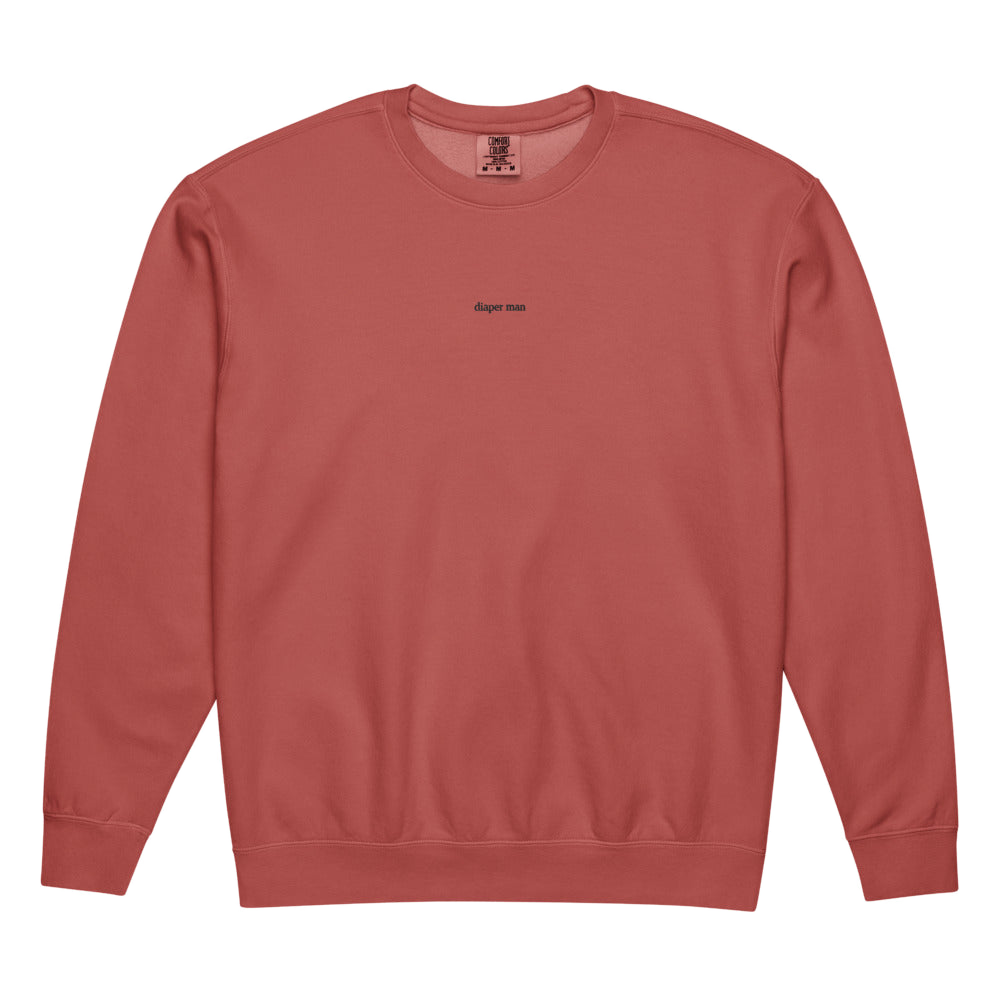 2AM Club Diaper Man Minimalist Comfort Colors 1466 crewneck — Crimson with Black embroidery