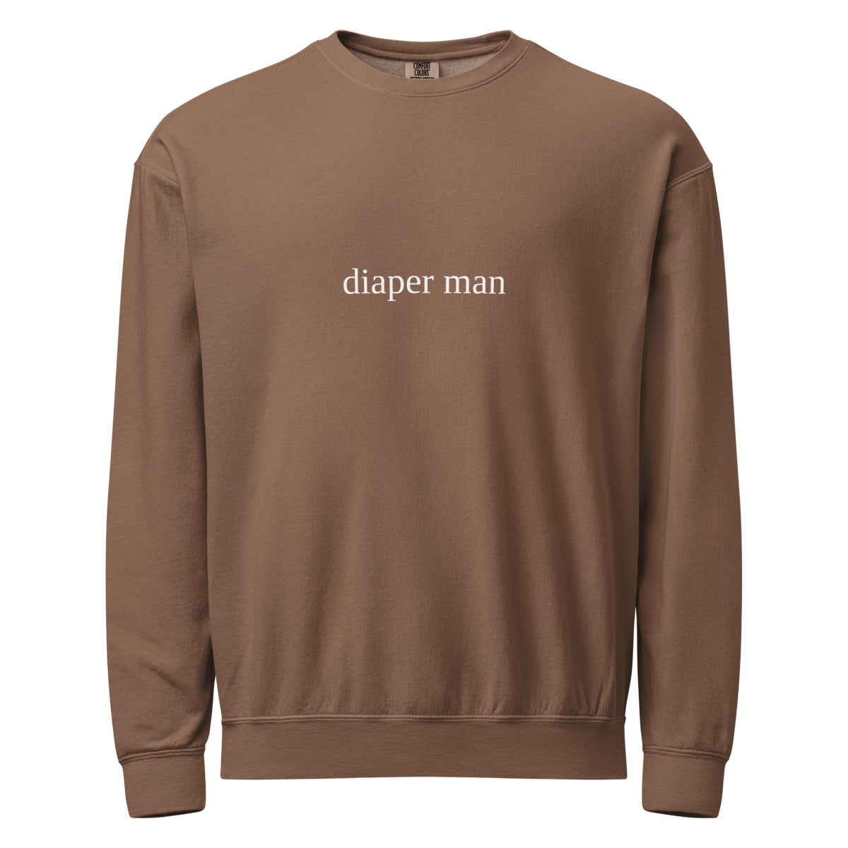2AM Club Diaper Man Bold Comfort Colors 1466 crewneck — Espresso with White embroidery