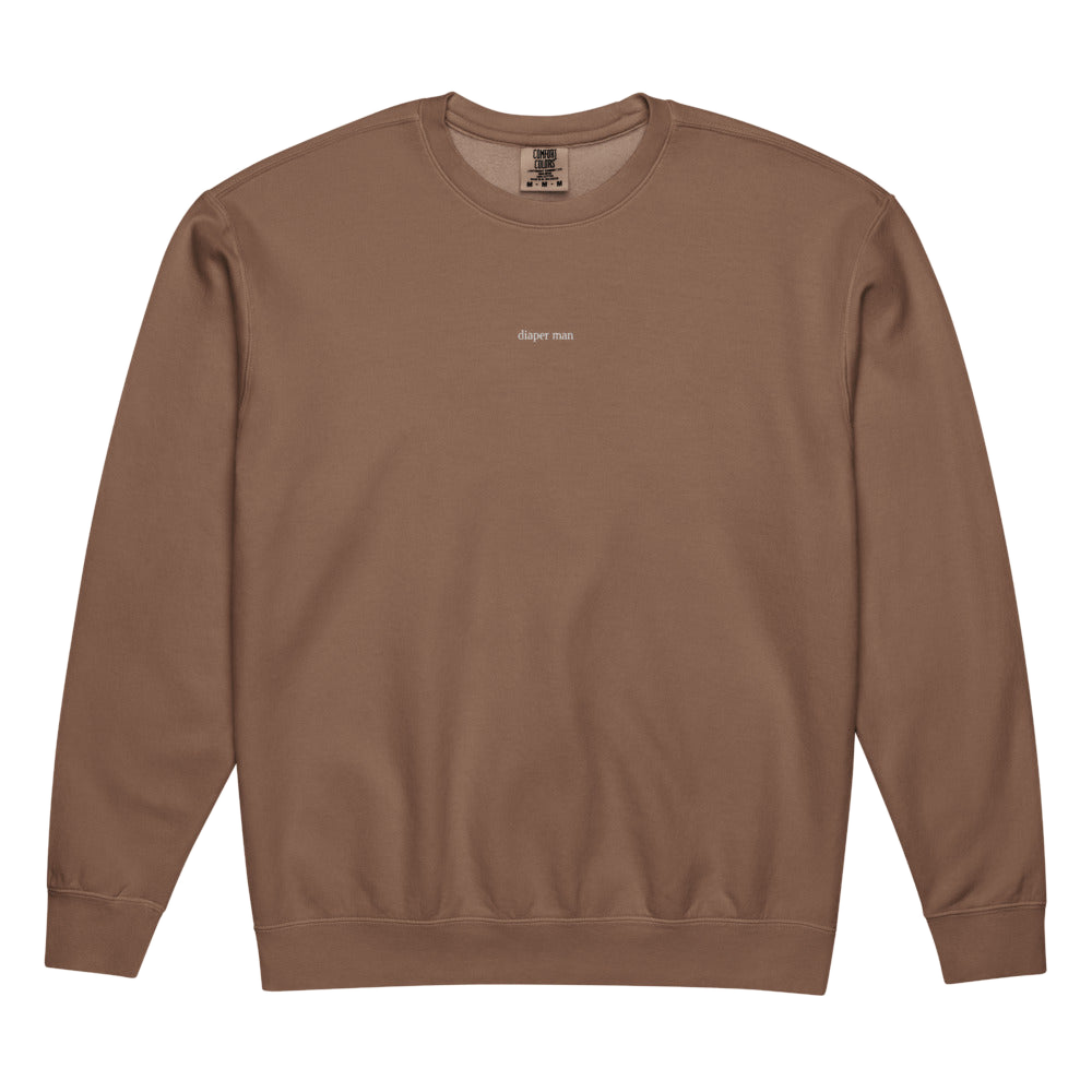 2AM Club Diaper Man Minimalist Comfort Colors 1466 crewneck — Espresso with White embroidery