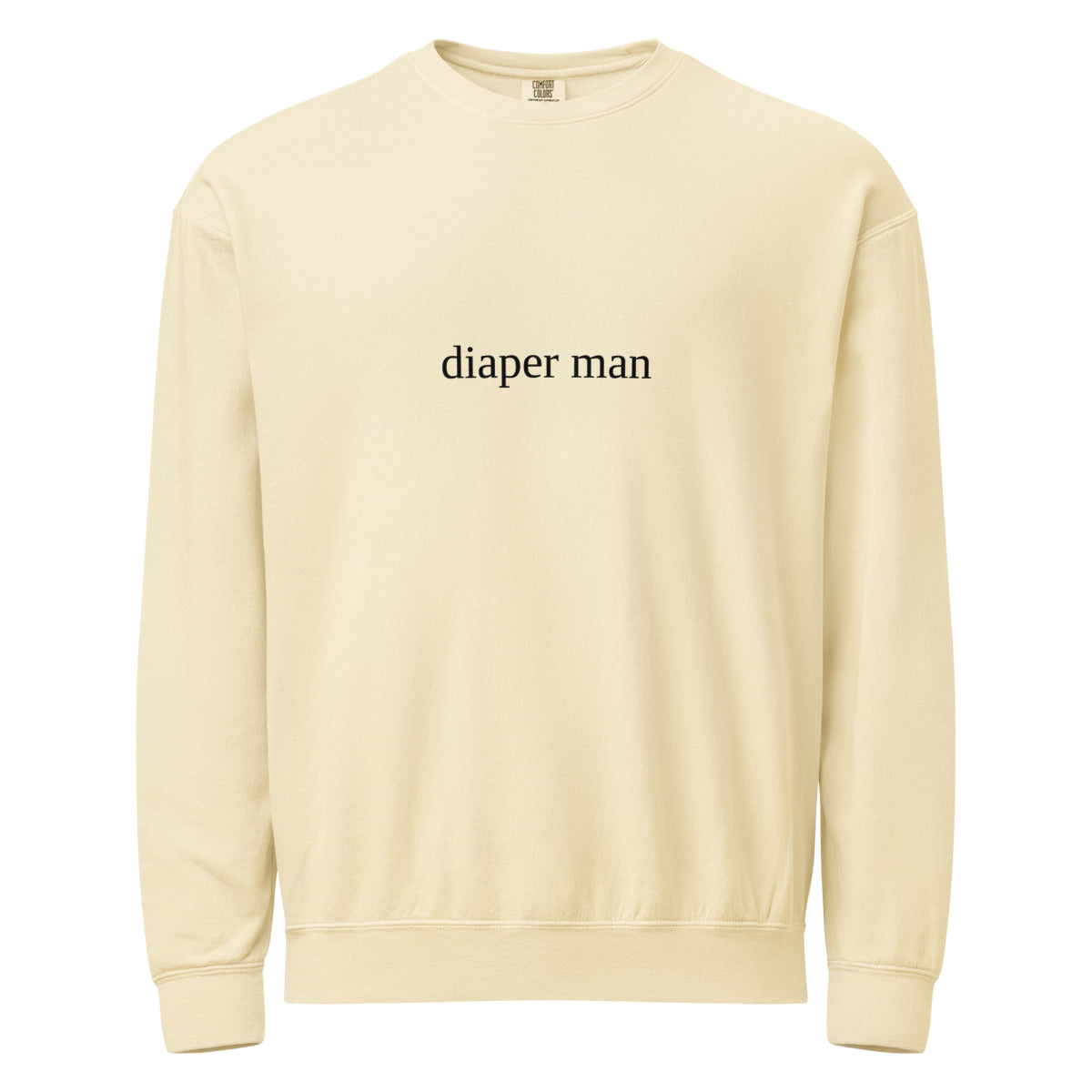 2AM Club Diaper Man Bold Comfort Colors 1466 crewneck — Ivory with Black embroidery
