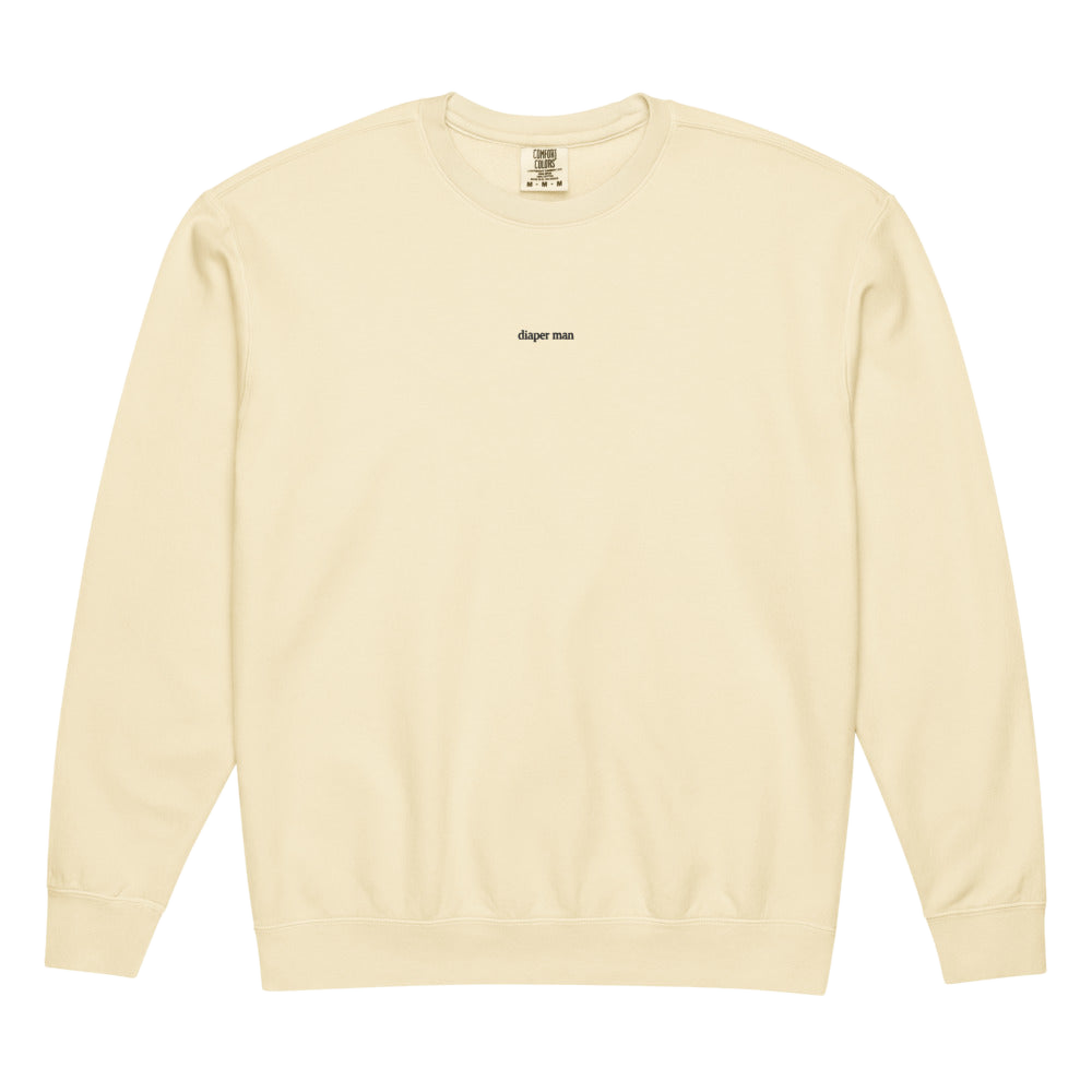 2AM Club Diaper Man Minimalist Comfort Colors 1466 crewneck — Ivory with Black embroidery