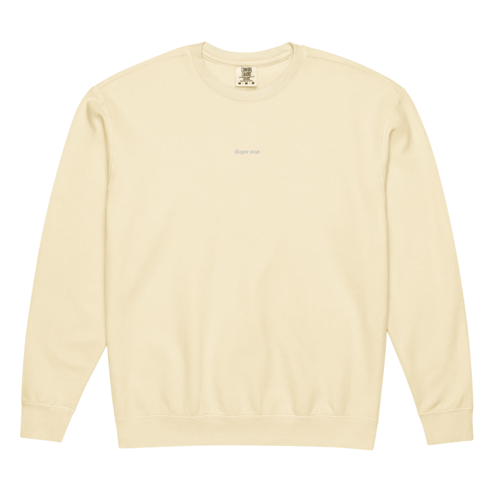 2AM Club Diaper Man Minimalist Comfort Colors 1466 crewneck — Ivory with White embroidery