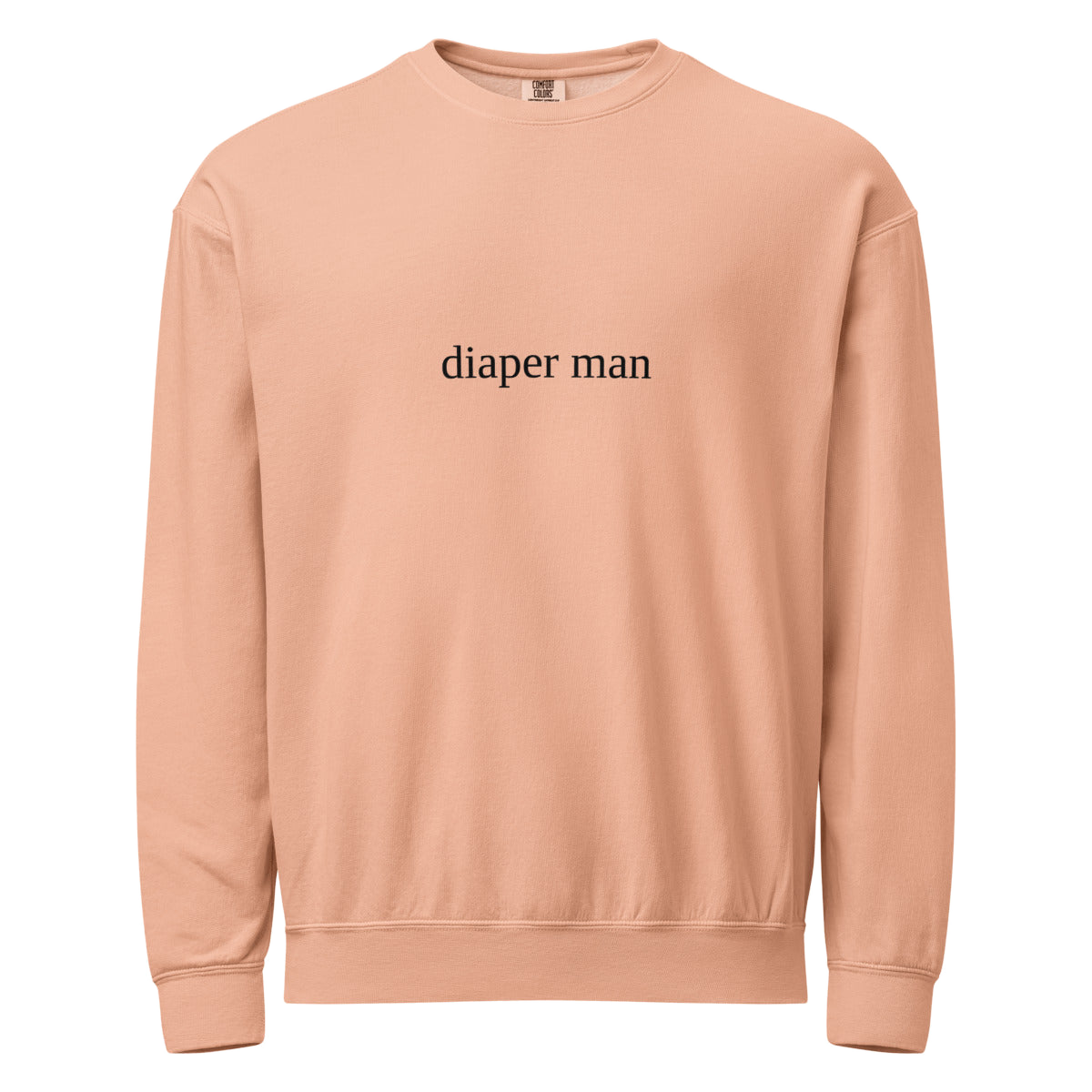 2AM Club Diaper Man Bold Comfort Colors 1466 crewneck — Peachy with Black embroidery
