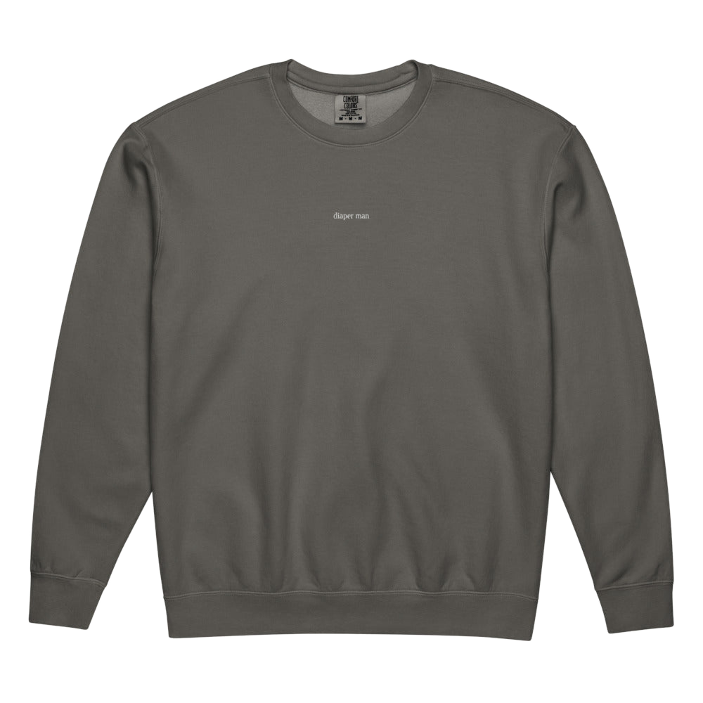 2AM Club Diaper Man Minimalist Comfort Colors 1466 crewneck — Pepper with White embroidery