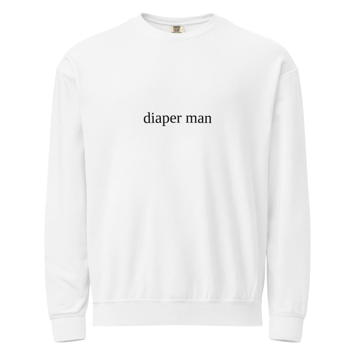 2AM Club Diaper Man Bold Comfort Colors 1466 crewneck — White with Black embroidery
