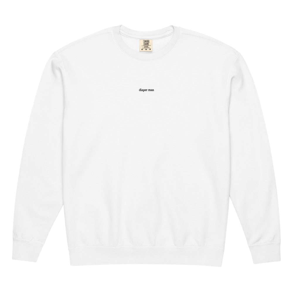 2AM Club Diaper Man Minimalist Comfort Colors 1466 crewneck — White with Black embroidery