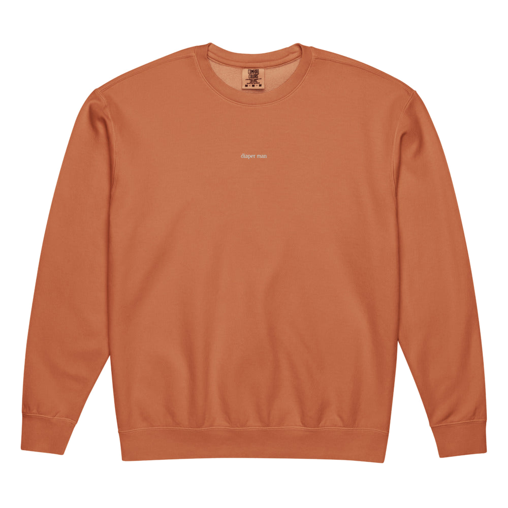 2AM Club Diaper Man Minimalist Comfort Colors 1466 crewneck — Yam with White embroidery