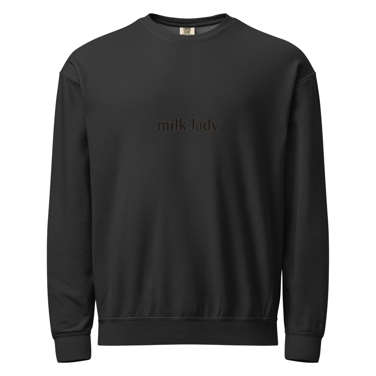 2AM Club Milk Lady Bold Comfort Colors 1466 crewneck — Black with Black embroidery