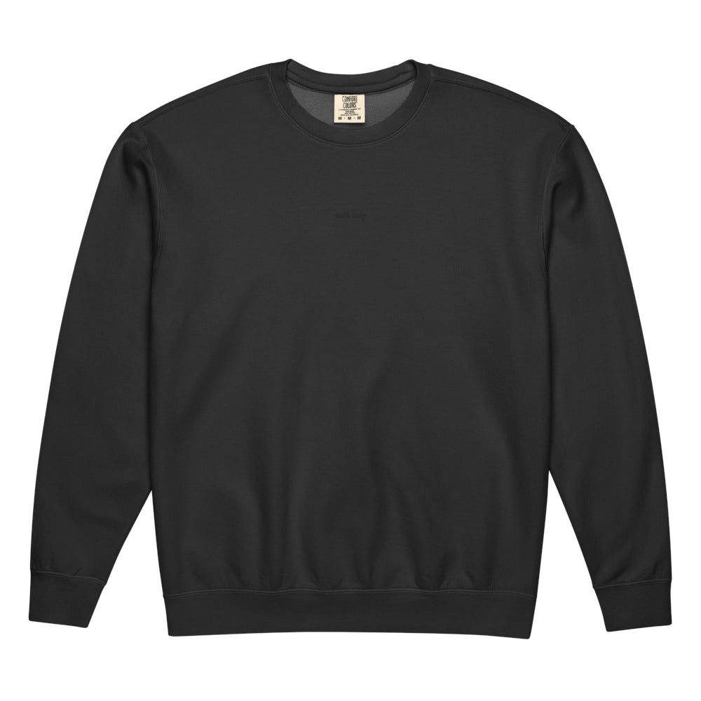 2AM Club Milk Lady Minimalist Comfort Colors 1466 crewneck — Black with Black embroidery
