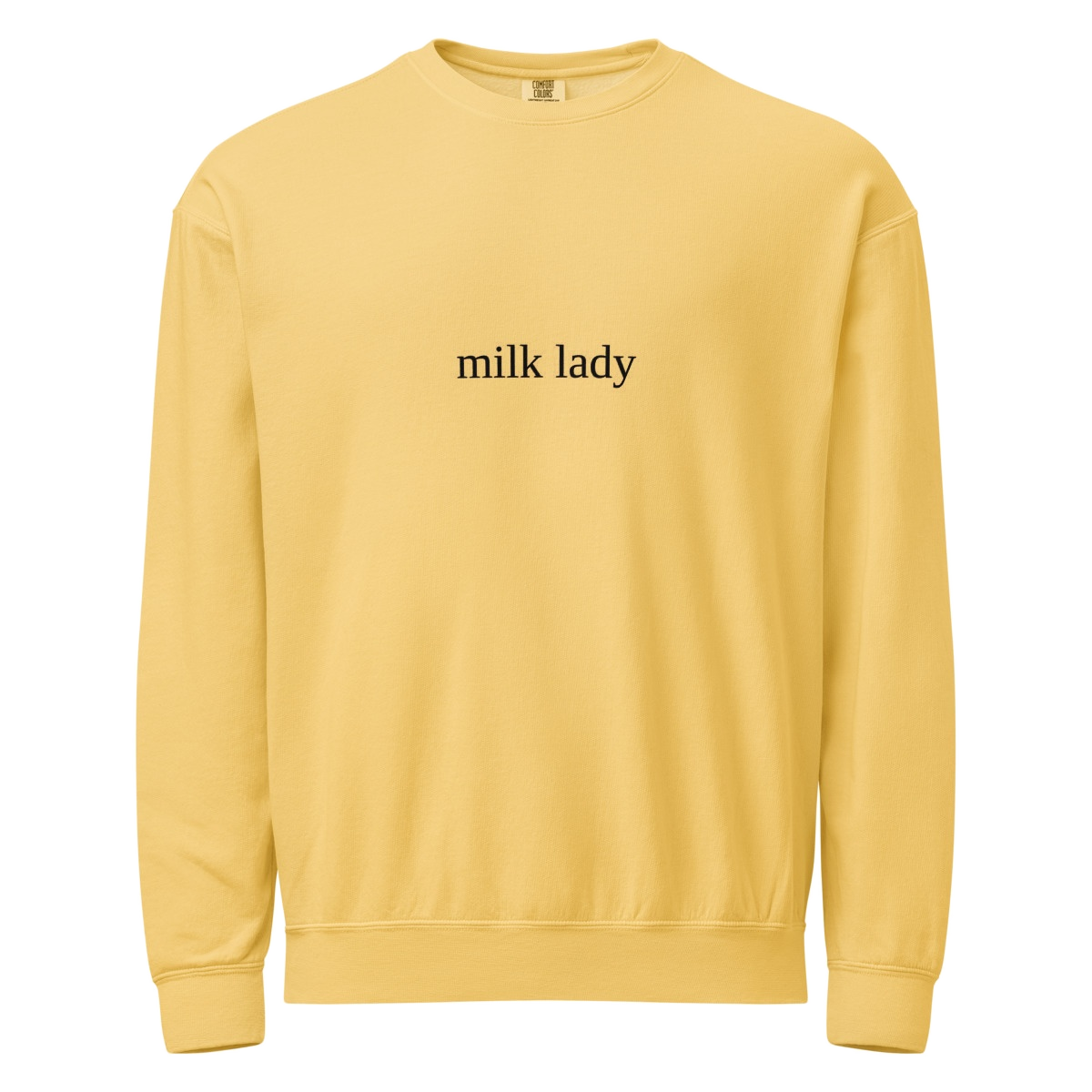 2AM Club Milk Lady Bold Comfort Colors 1466 crewneck — Butter with Black embroidery