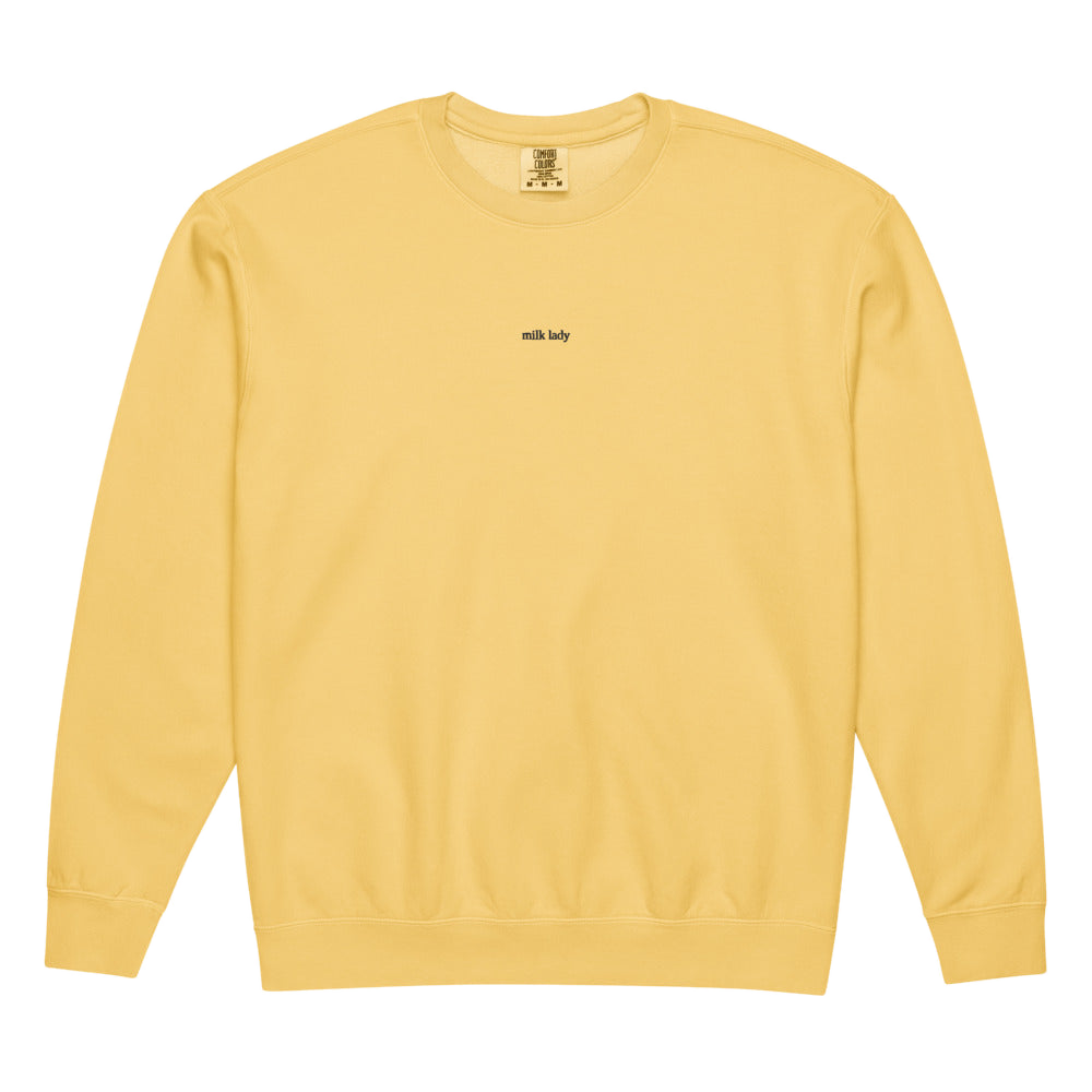 2AM Club Milk Lady Minimalist Comfort Colors 1466 crewneck — Butter with Black embroidery