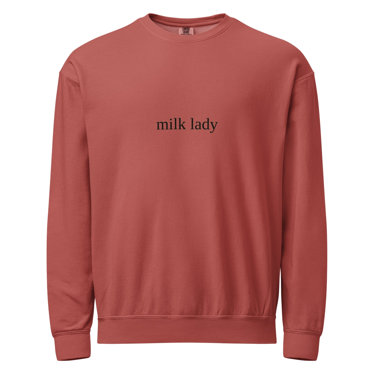 2AM Club Milk Lady Bold Comfort Colors 1466 crewneck — Crimson with Black embroidery