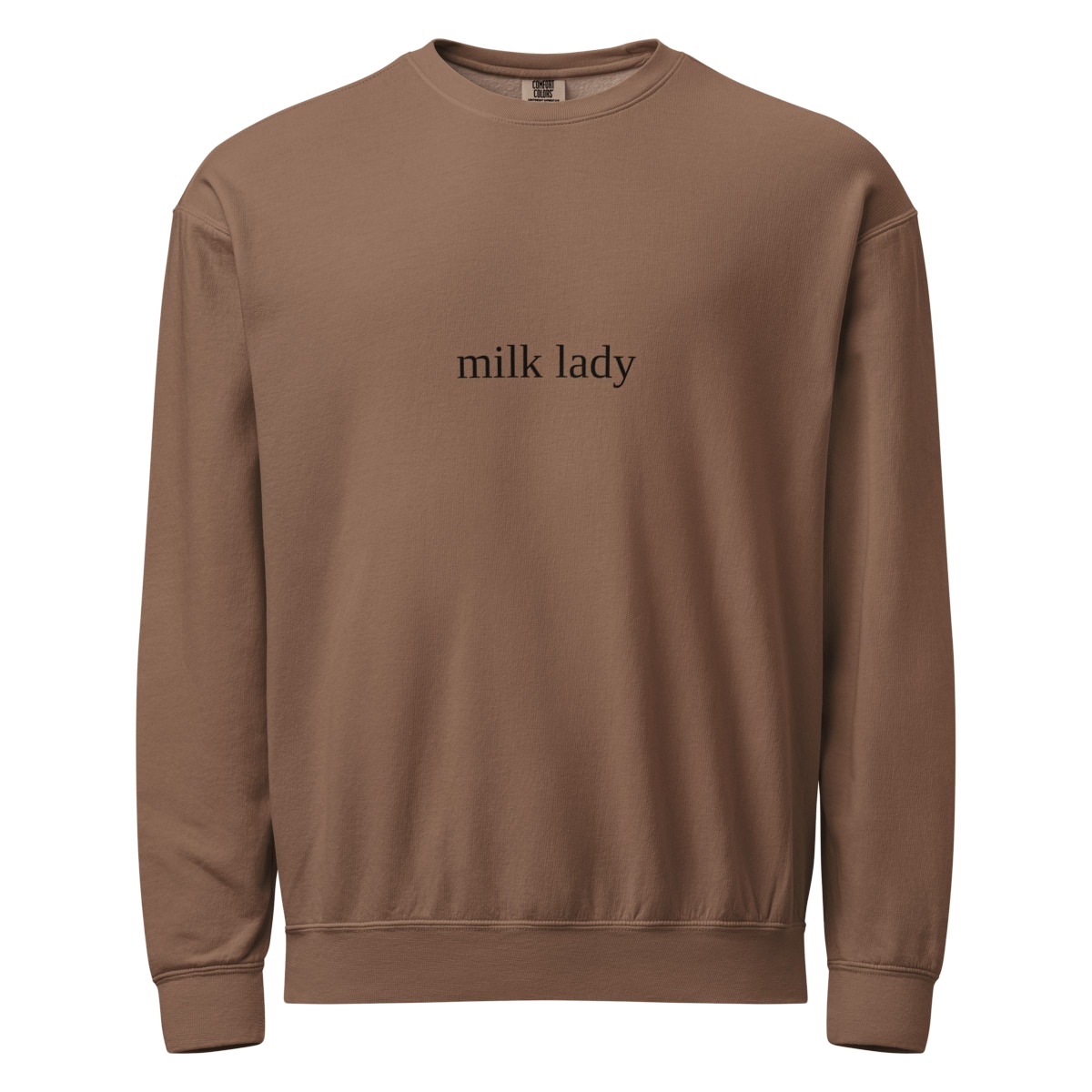 2AM Club Milk Lady Bold Comfort Colors 1466 crewneck — Espresso with Black embroidery