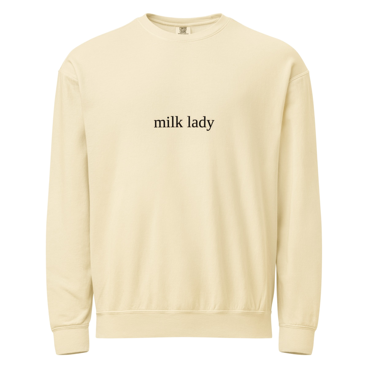 2AM Club Milk Lady Bold Comfort Colors 1466 crewneck — Ivory with Black embroidery