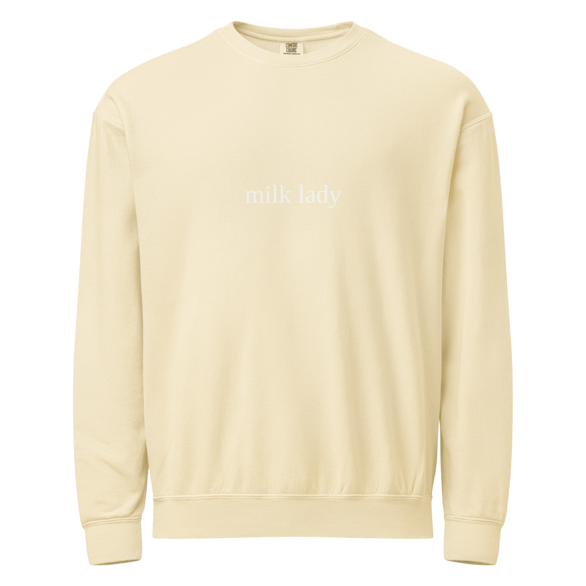 2AM Club Milk Lady Bold Comfort Colors 1466 crewneck — Ivory with White embroidery