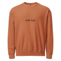 Milk Lady Bold Comfort Colors 1466 Crewneck Sweatshirt — Yam with Black embroidery